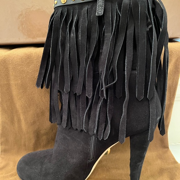 Black suede gucci fringe boots gold bling sz 40 MINT Fabulous for NYE Lifford - Picture 7 of 12